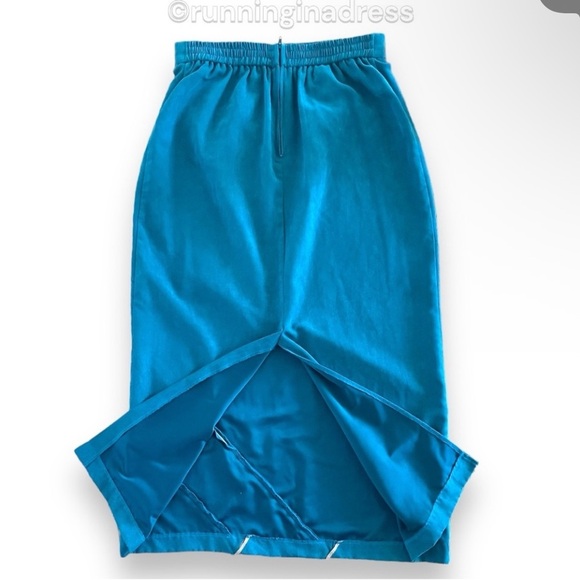 Vintage New Frontier Teal Suede 2-Piece Set Beaded Shirt Jacket & Midi Skirt L - Picture 15 of 16